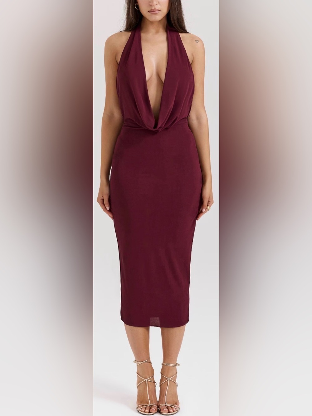 New HOUSE OF CB FLORENTINA halter Merlot Draped Midi Dress sz XL L+